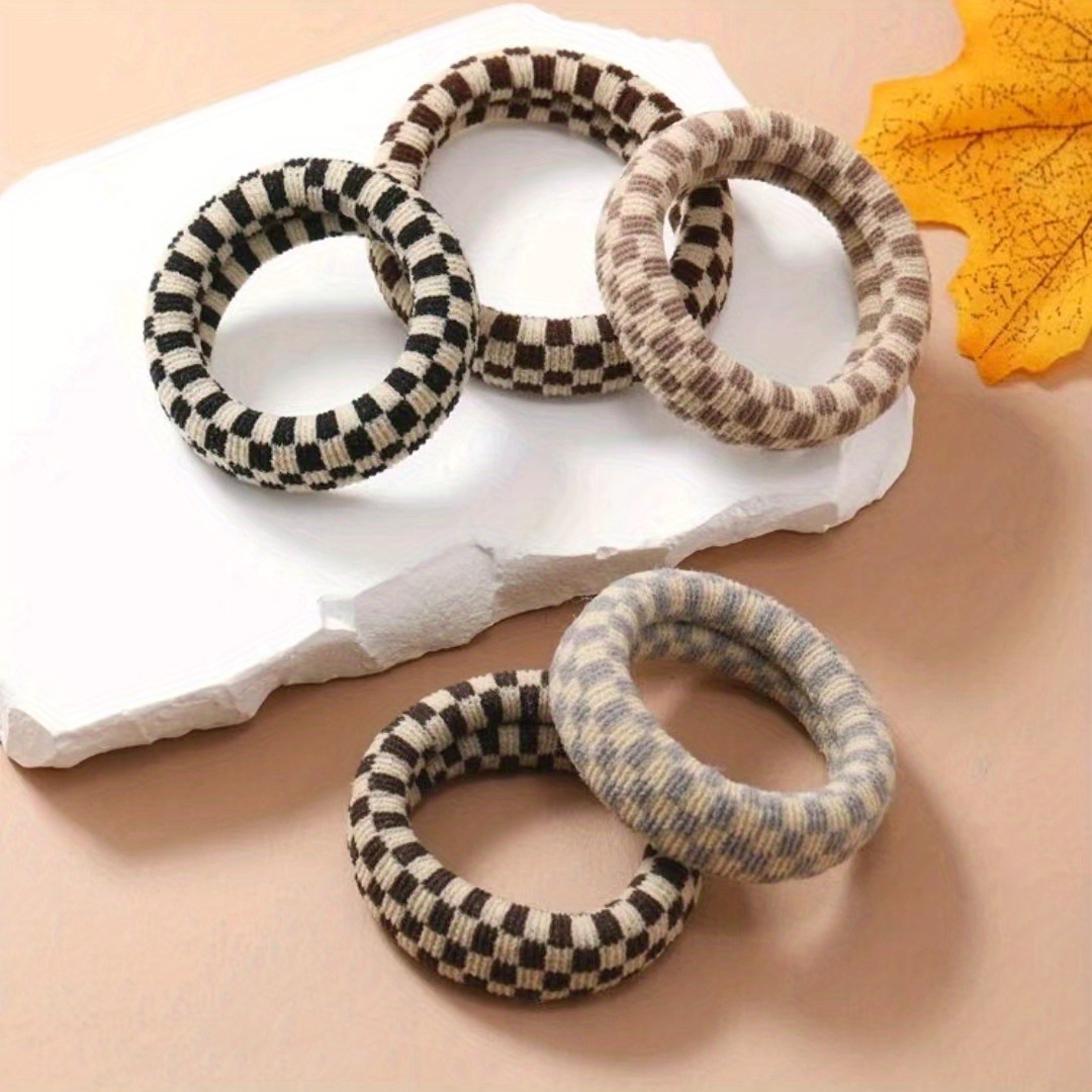 TEMU 5pcs Checkerboard Pattern Towel Hair Rings Hair Scrunchies Hair Ties Hair Accessories For Women Female