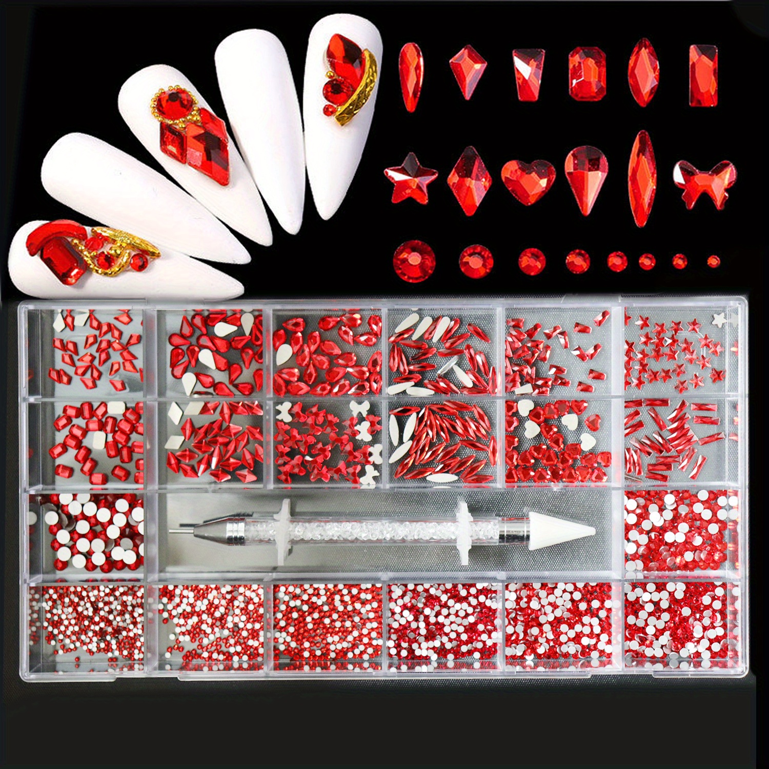 2680 Pcs 3D Red Nail Rhinestones, 120Pcs Big Red Glass Crystal Nail Ge –  TweezerCo