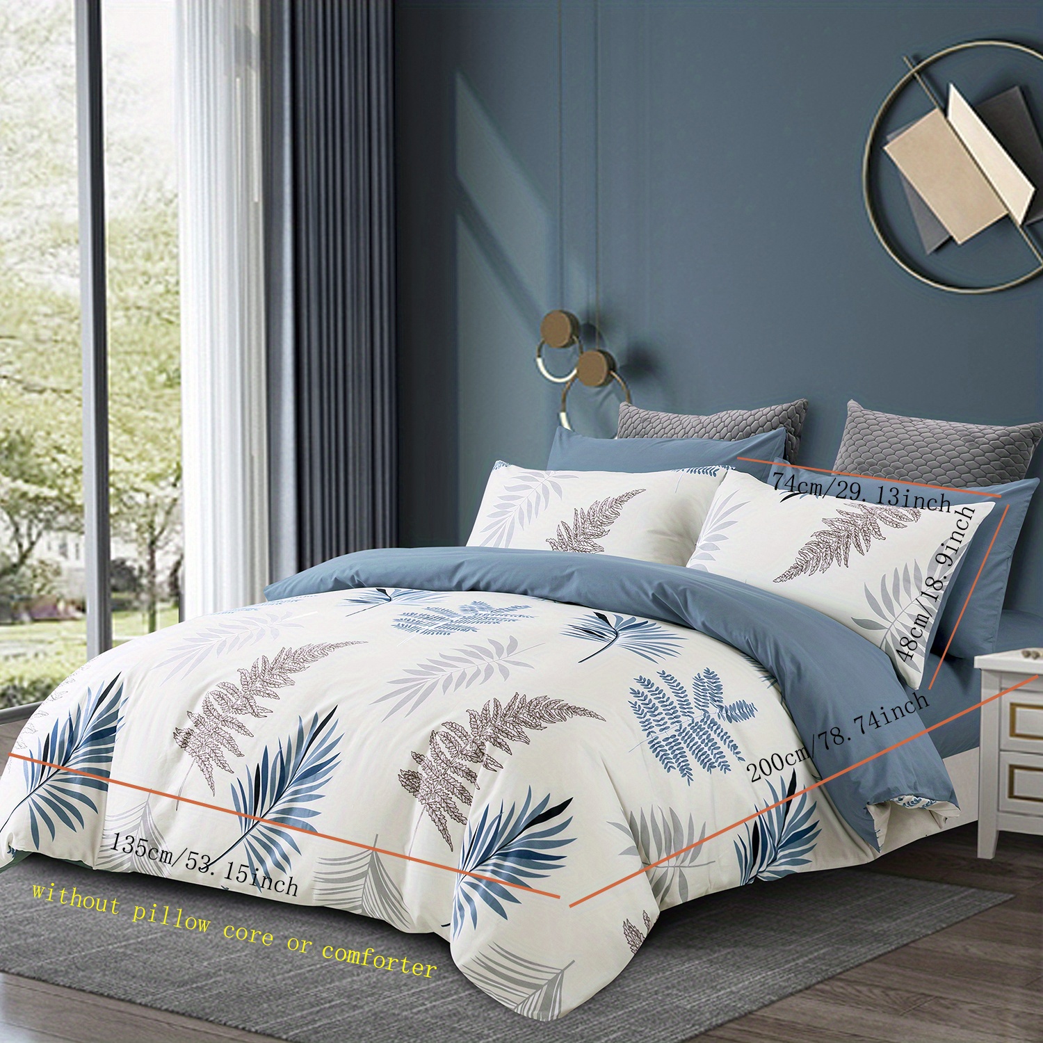 Image of 3pcs Cotton205tc Duvet Cover Set (1*duvet Cover + 2*pillowcase, Without Core), Flower Leaf Small Fresh Series, Soft Comfortable Duvet Cover, For Bedroom