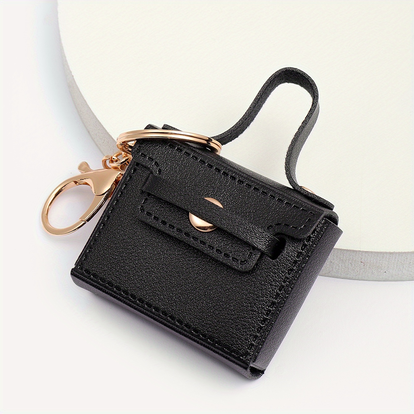 Mini Pu Leather Coin Purse With Keychain, Scarf Decor Earphone Bag,  Lipstick Bag With Snap Button, Car Key Bag Decoration Pendant - Temu