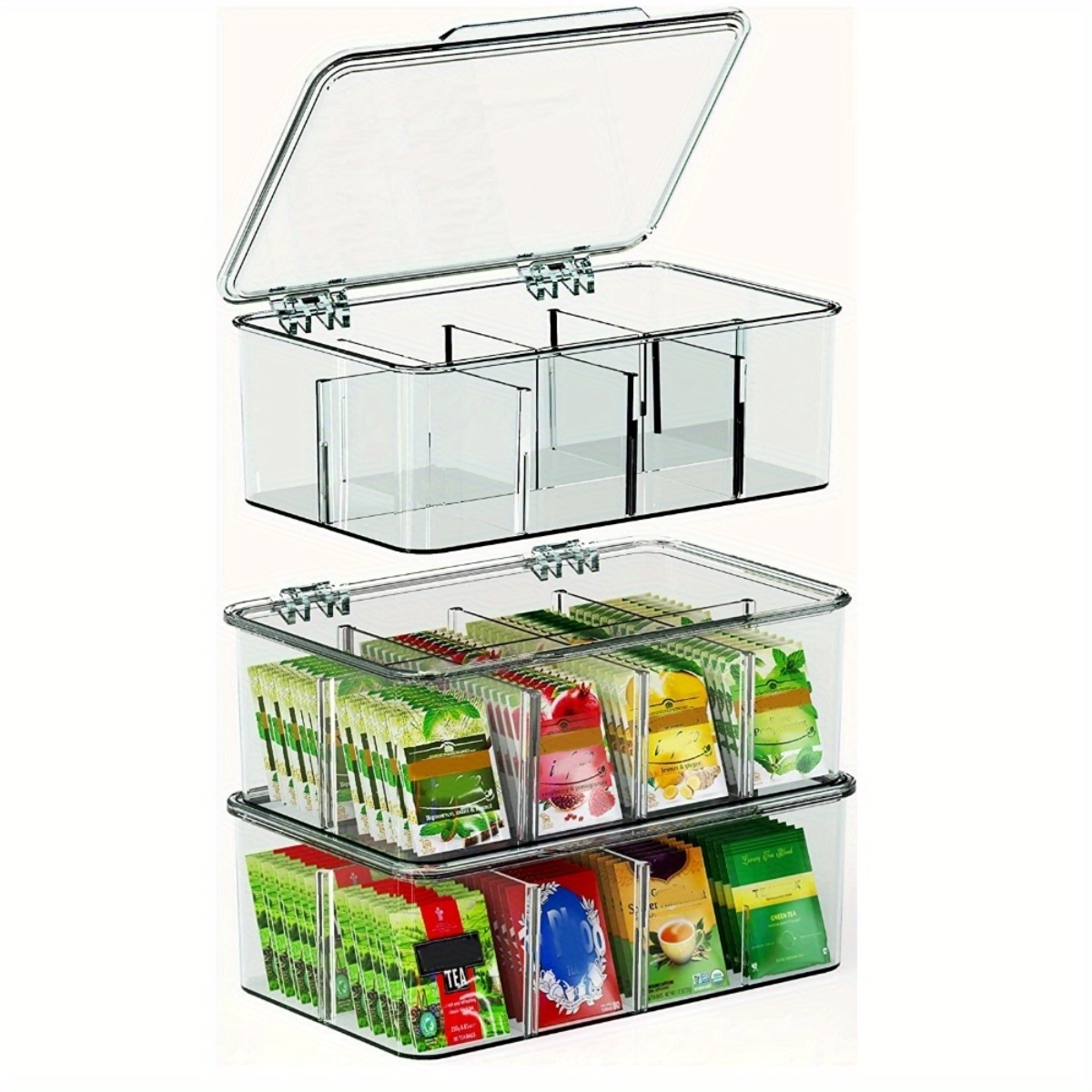 Food Storage Box, Clear Plastic Storage Bin, Storage Racks With 3 Removable  Dividers, Snacks Packets Spices Pouches Storage Case, Cabinet Organizer,  Pantry Kitchen Bathroom Bedroom Dorm Accessories, Home Storage Supplies -  Temu