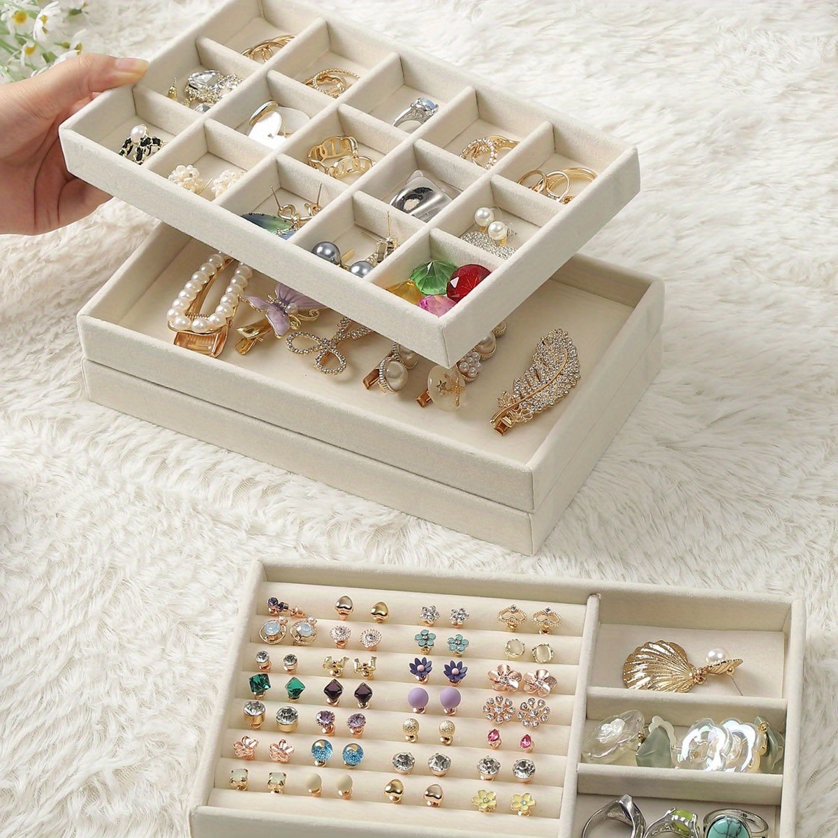 4pcs Jewelry Organizer Trays, Jewelry Drawer Organizer Velvet Earring Ring  Display