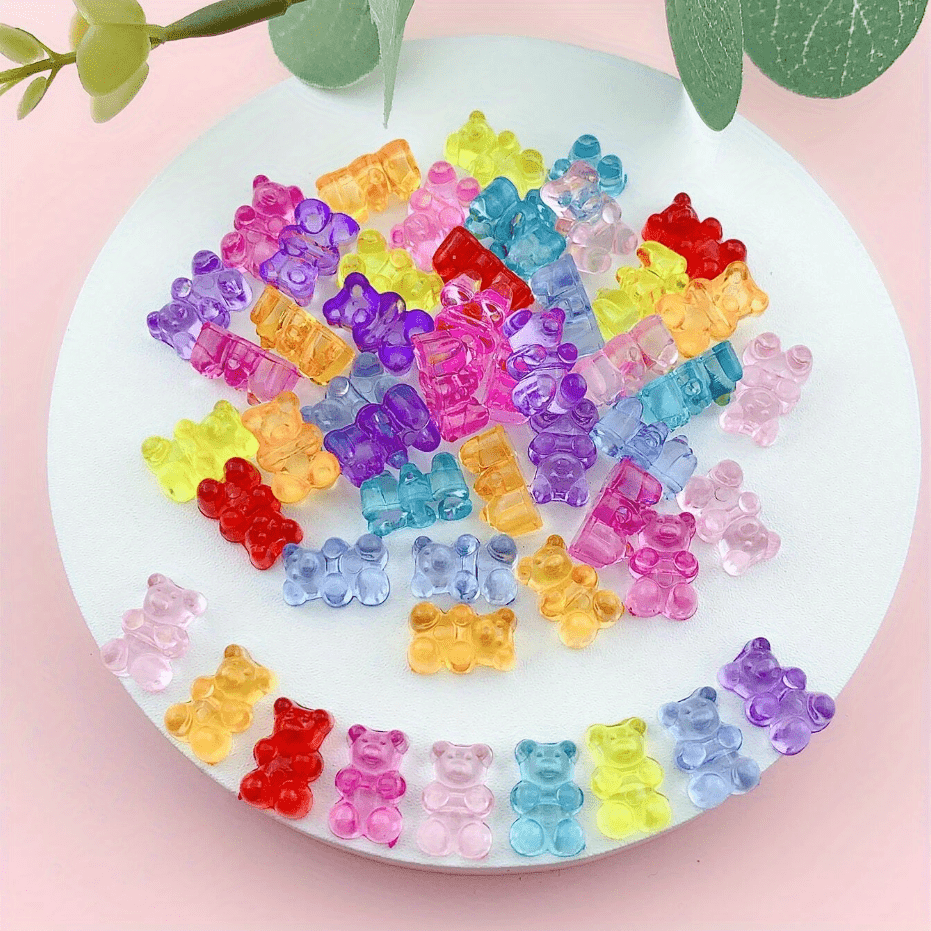 50 Mixed Color Transparent Acrylic Gummy Bear Beads 19mm