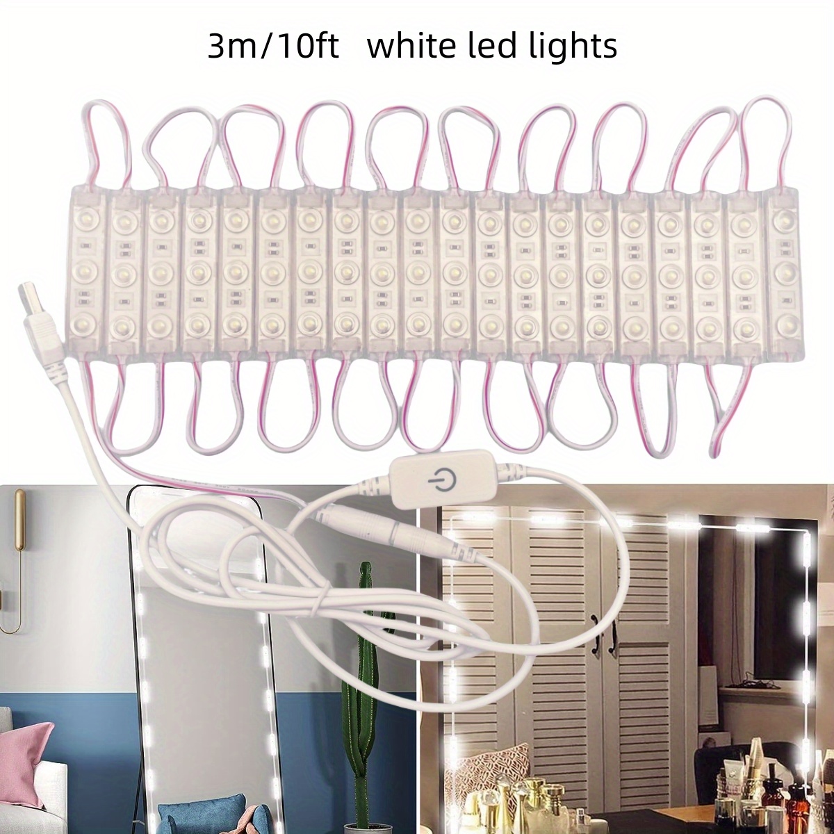 LED Vanity Lights For Mirror Lights Bulbs Vanity Lights Stick On With 10  Dimmable Bulbs 3000K 4000K 6500K & 10 Level Brightness Adjustable USB Cable