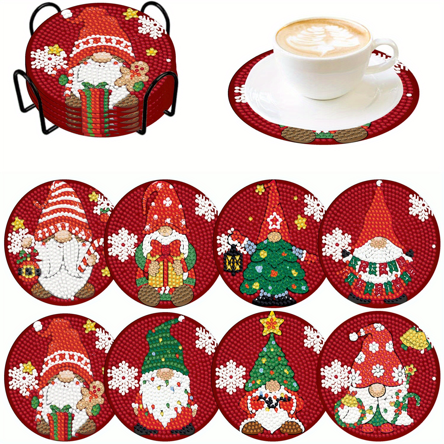 8 Pcs Diy Diamond Coasters Set With Iron Holder Diamond Art