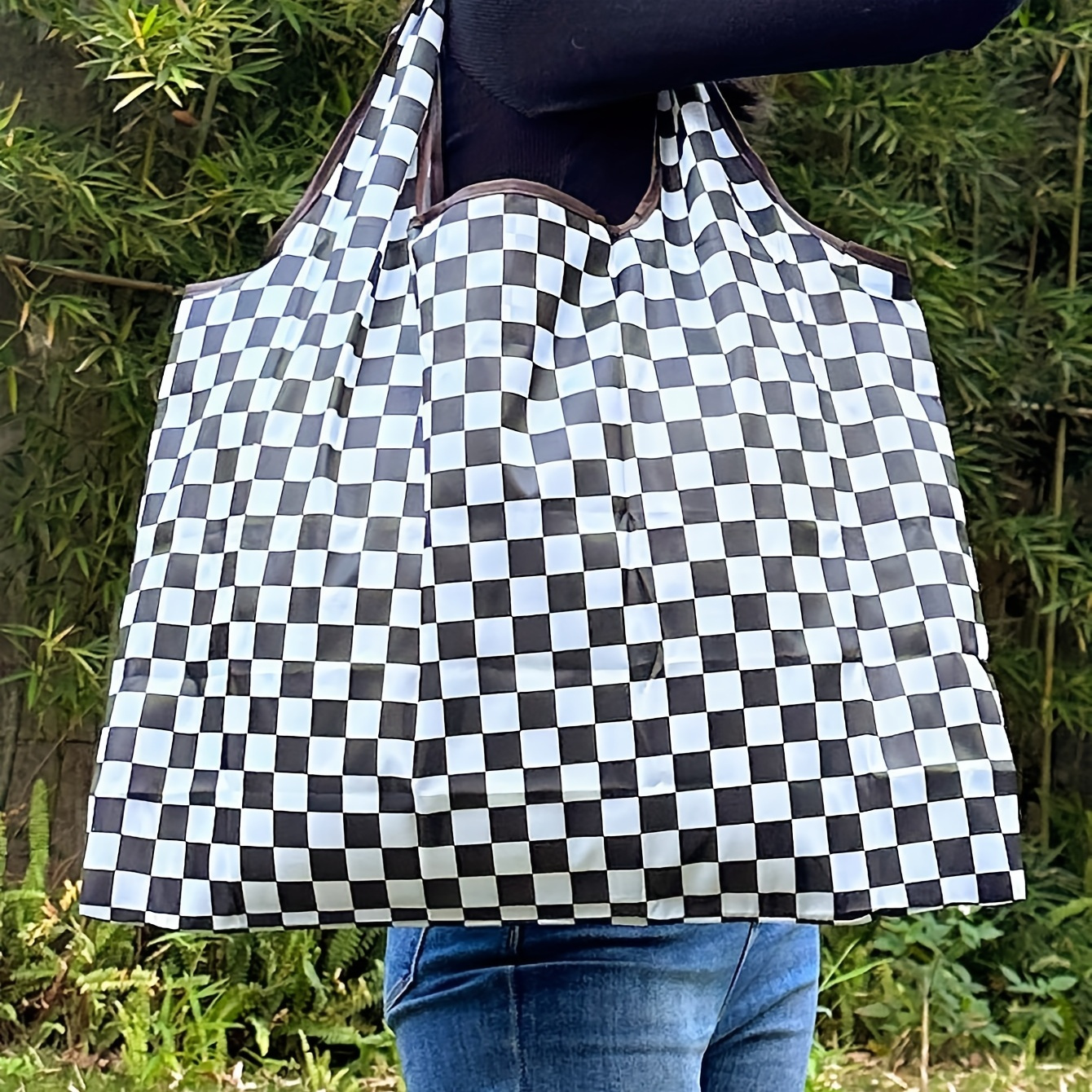 Checkerboard Tote Bag, Large Capacity Portable Shoulder Bag