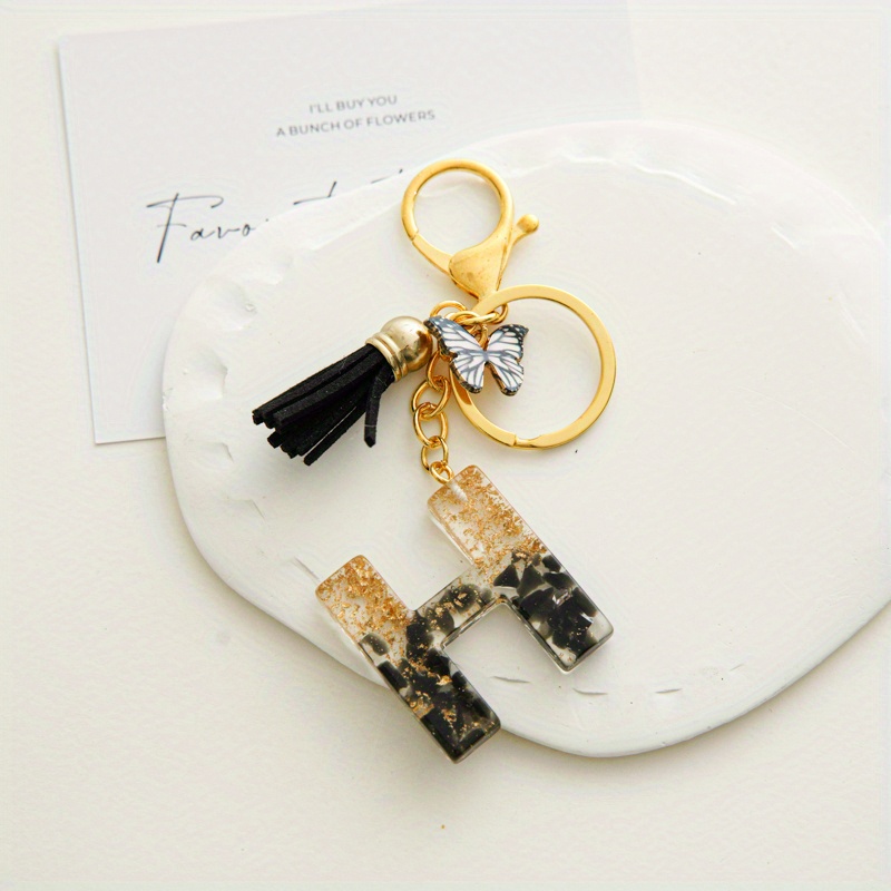 Letter & Initial Keychains Black-Gold