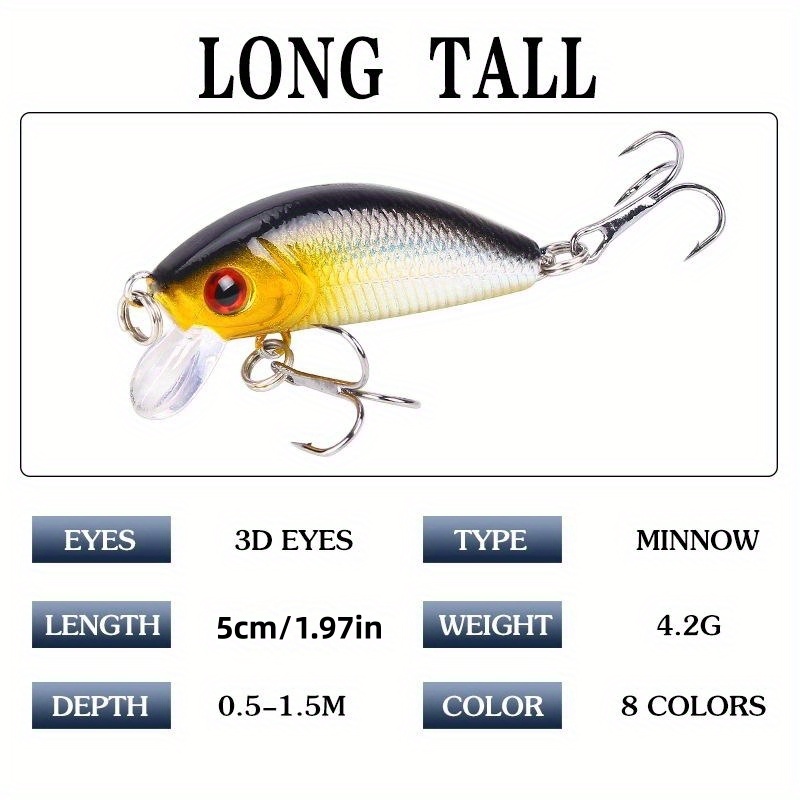 8pcs Set of Floating Minnow Fishing Lures - Perfect for Freshwater &  Saltwater Fishing!