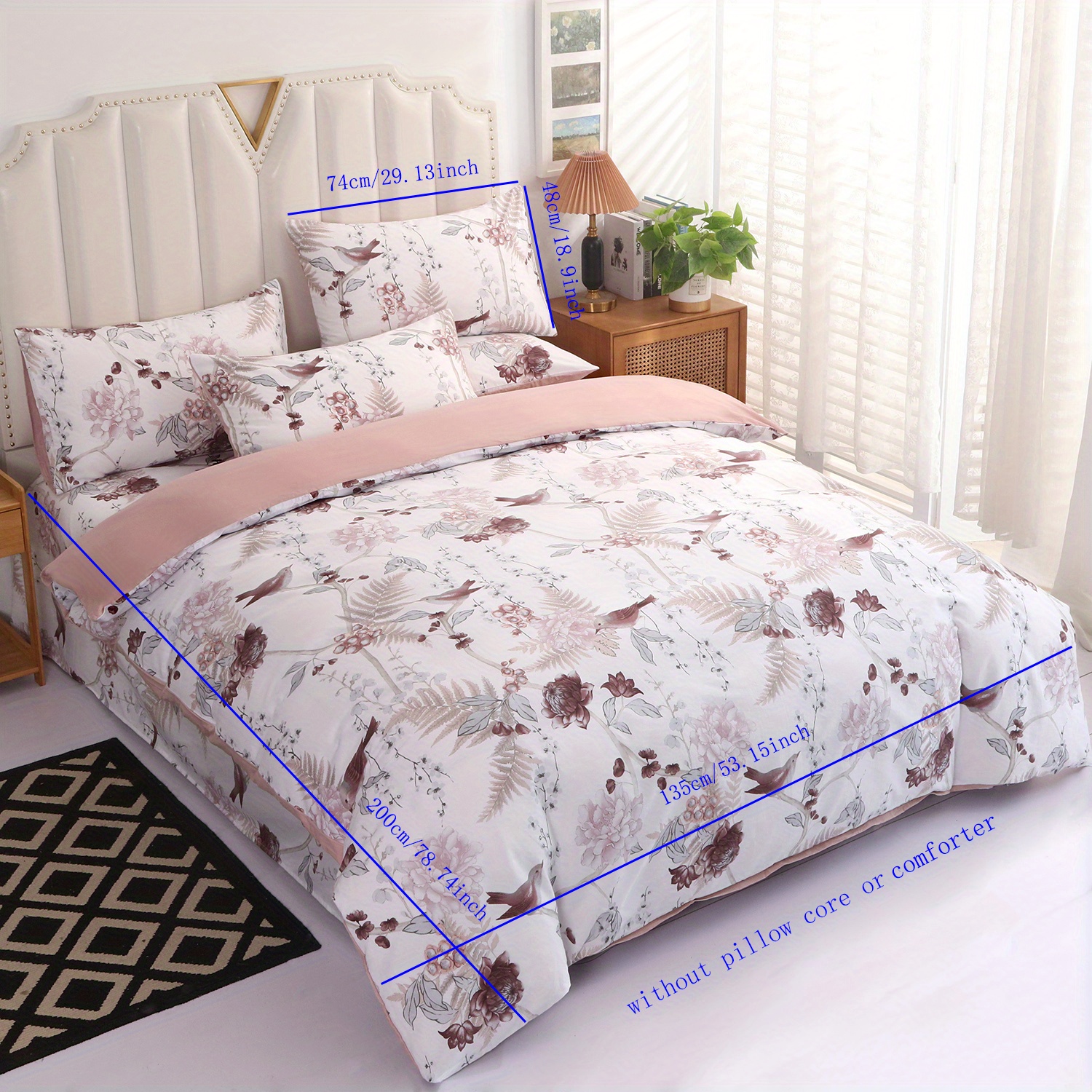 Image of 3pcs 100% Cotton 205tc Duvet Cover Set (1 X Duvet Cover And 2 X Pillowcases, Without Core), Floral Bird Print Bedding, Soft Comfortable And Breathable Duvet Cover, For Bedroom
