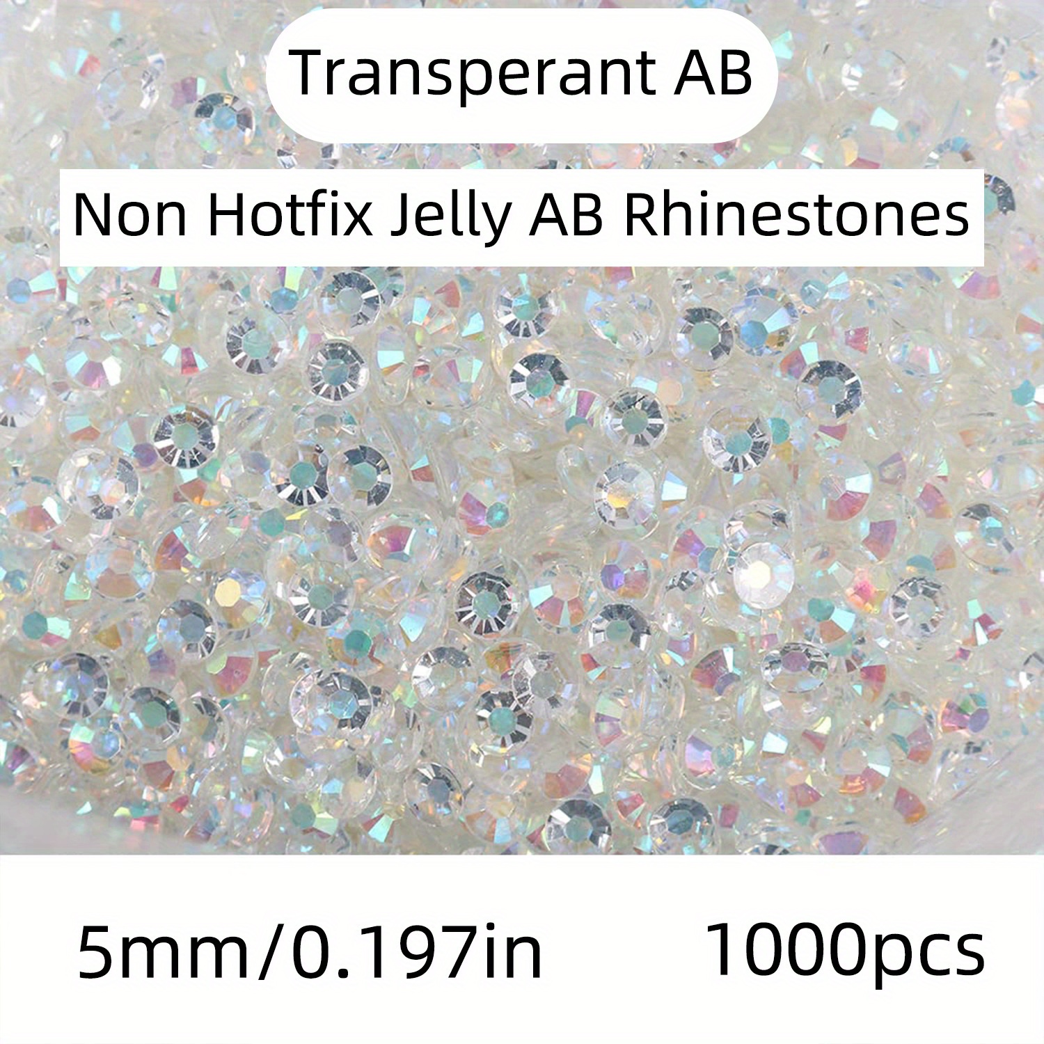 Transparent Jelly Rhinestones 1000 per Bag 5MM, 4MM, 3MM Sizes Non-hotfix  Flatback Faceted Resin AB Rhinestone SS20, SS16, SS12 Clear 