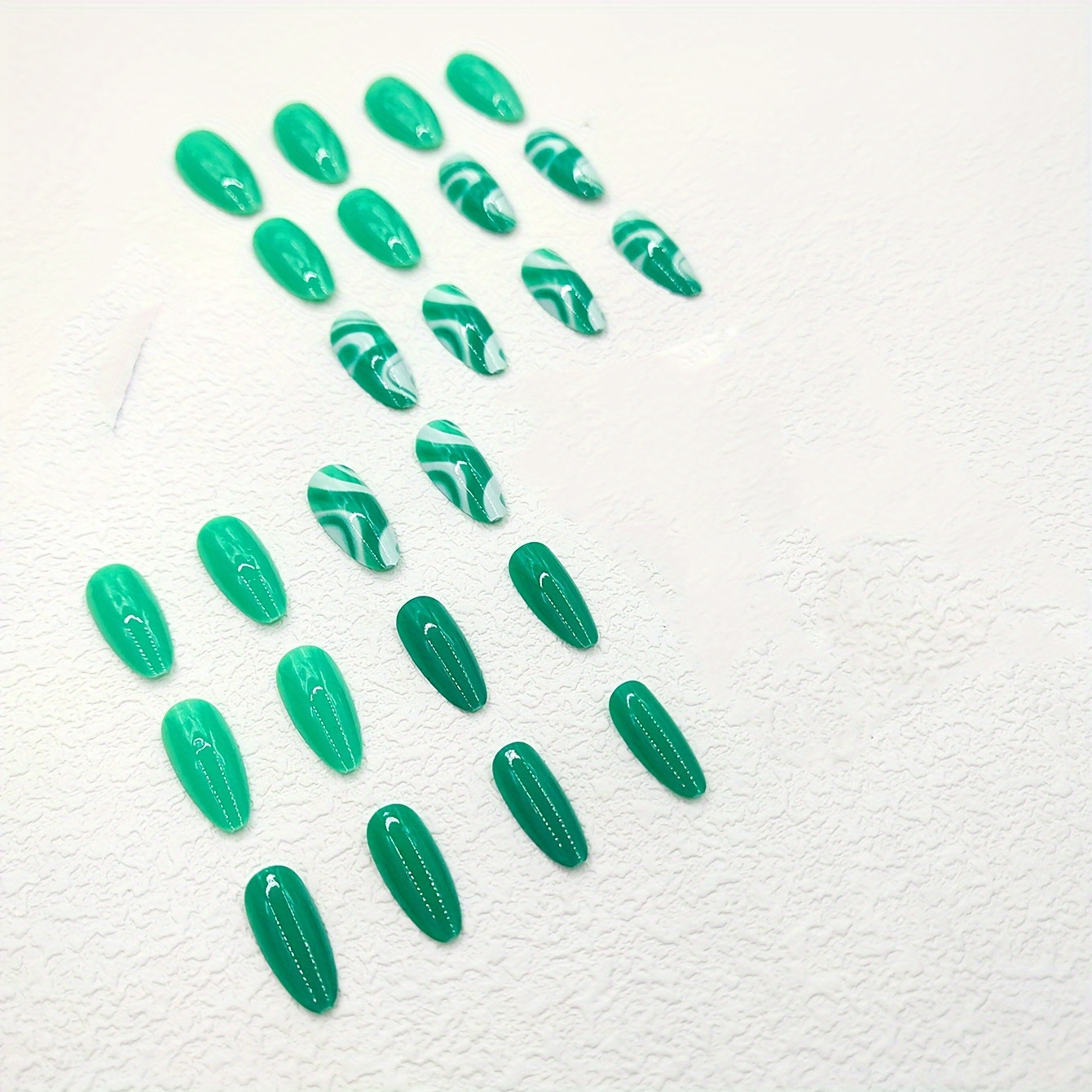 24pcs glossy medium oval fake nails summer fresh green press on nails with ripple design full coverage false nails for women girls details 2