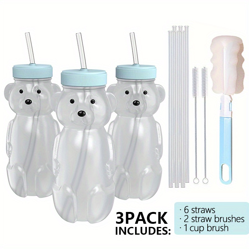 Honey Bear Sippy Cup: Reusable Plastic Straw Bottles With 6 Soft