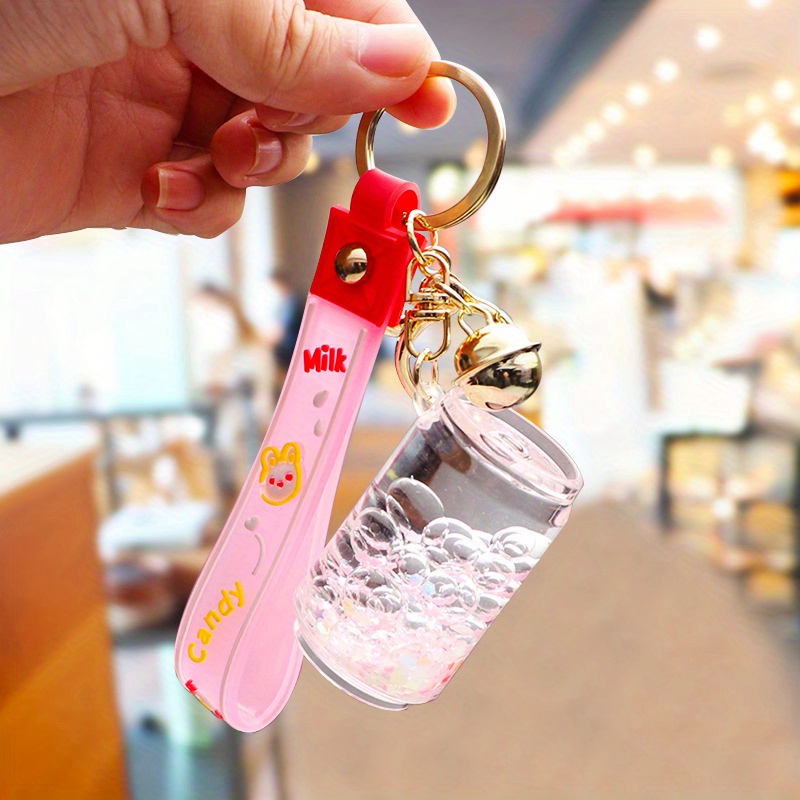 1pc Cartoon Cute Mini Beverage Charm Keychain, Stylish Drinking Bottle Keychain, Creative Car Bag Accessory, Fun and Practical for Men,Temu