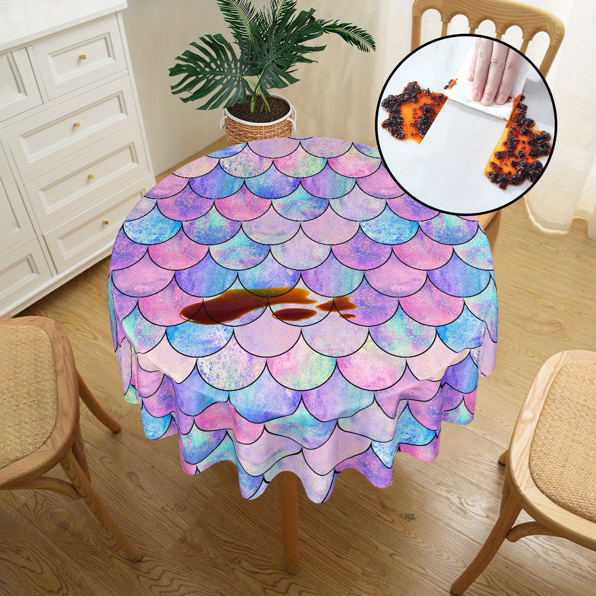 Tablecloth Mermaid Fish Scale Round Tablecloth Undersea - Temu Canada