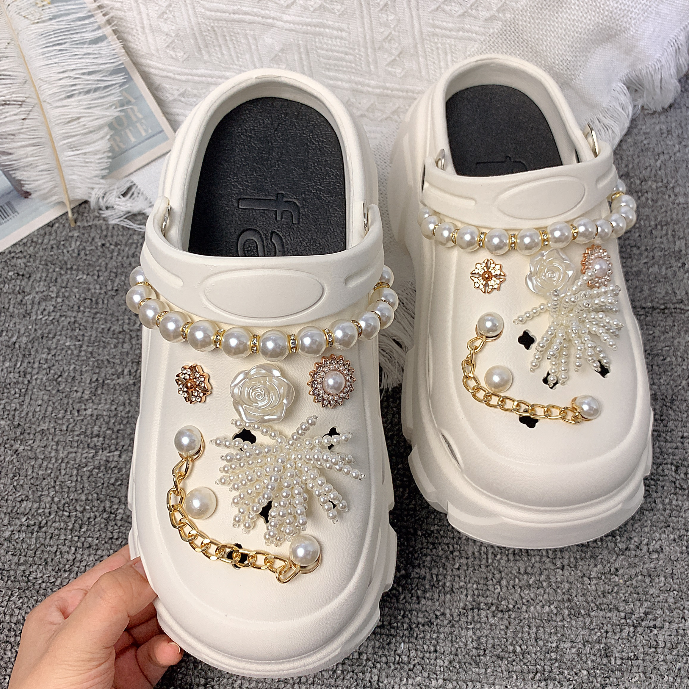 10/12pcs Fashion Rhinestone & Faux Pearl Series Shoes Charms for Clogs Sandals Decoration, Shoes DIY Accessories for Women,Temu