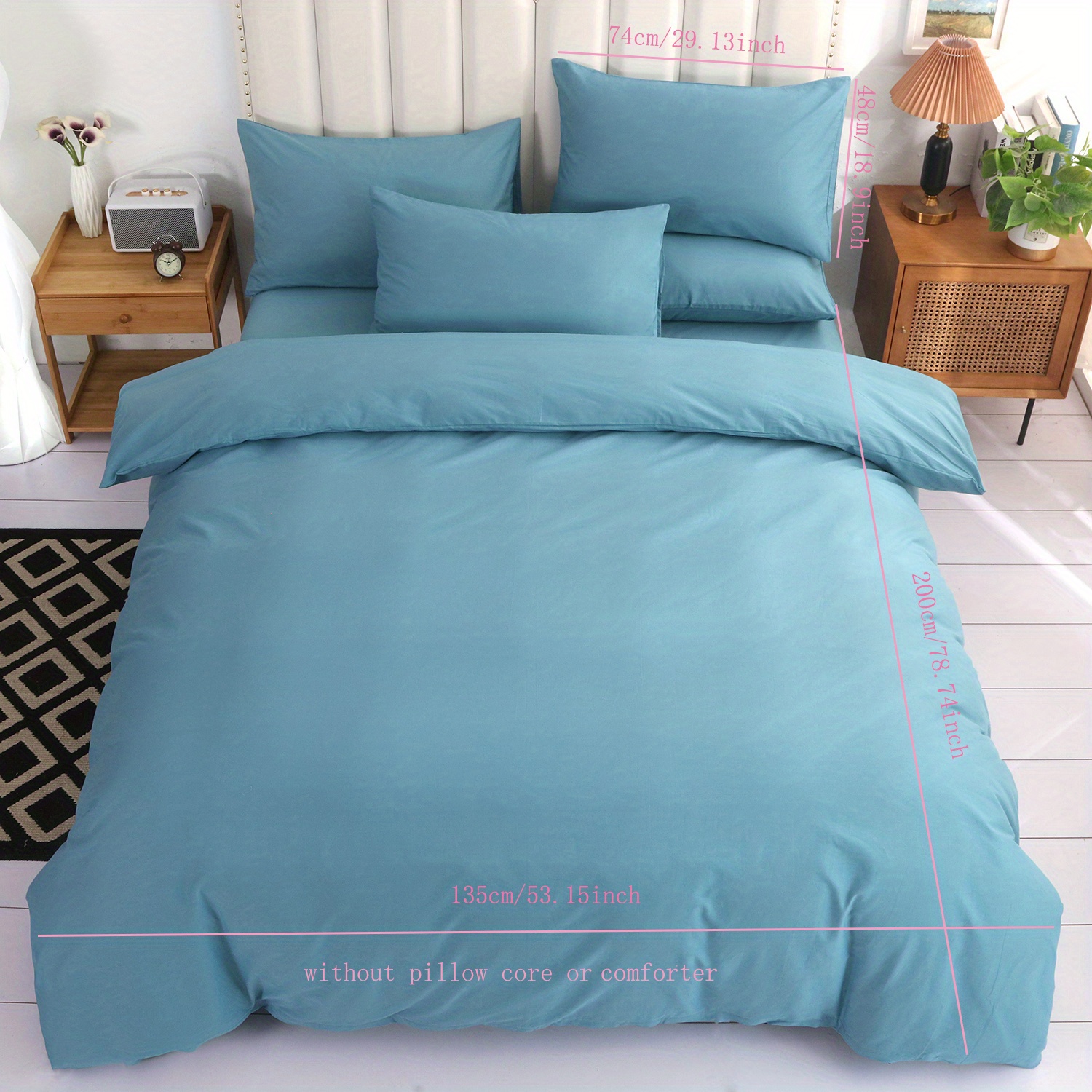Image of 3pcs 100% Cotton Morandi Solid Color Bedding For Bedroom/dormitory, Includes 1 Duvet Cover + 2 Pillowcases, No Comforter/filling Included