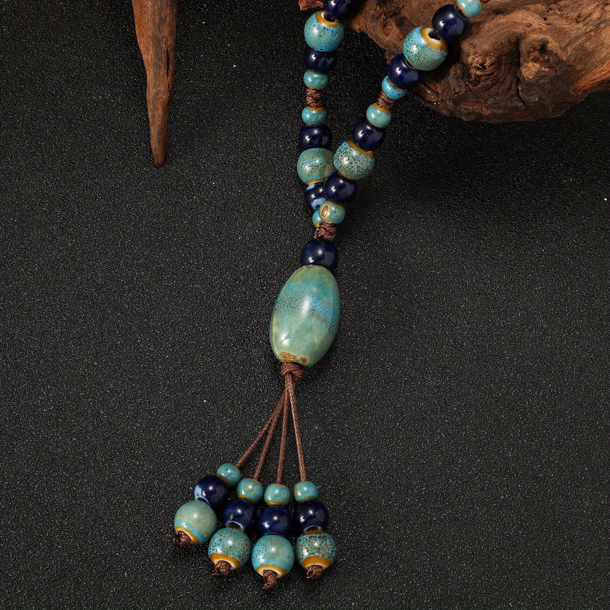 Retro Ethnic Style Handmade Beaded Adjustable Men's Necklace 1pc