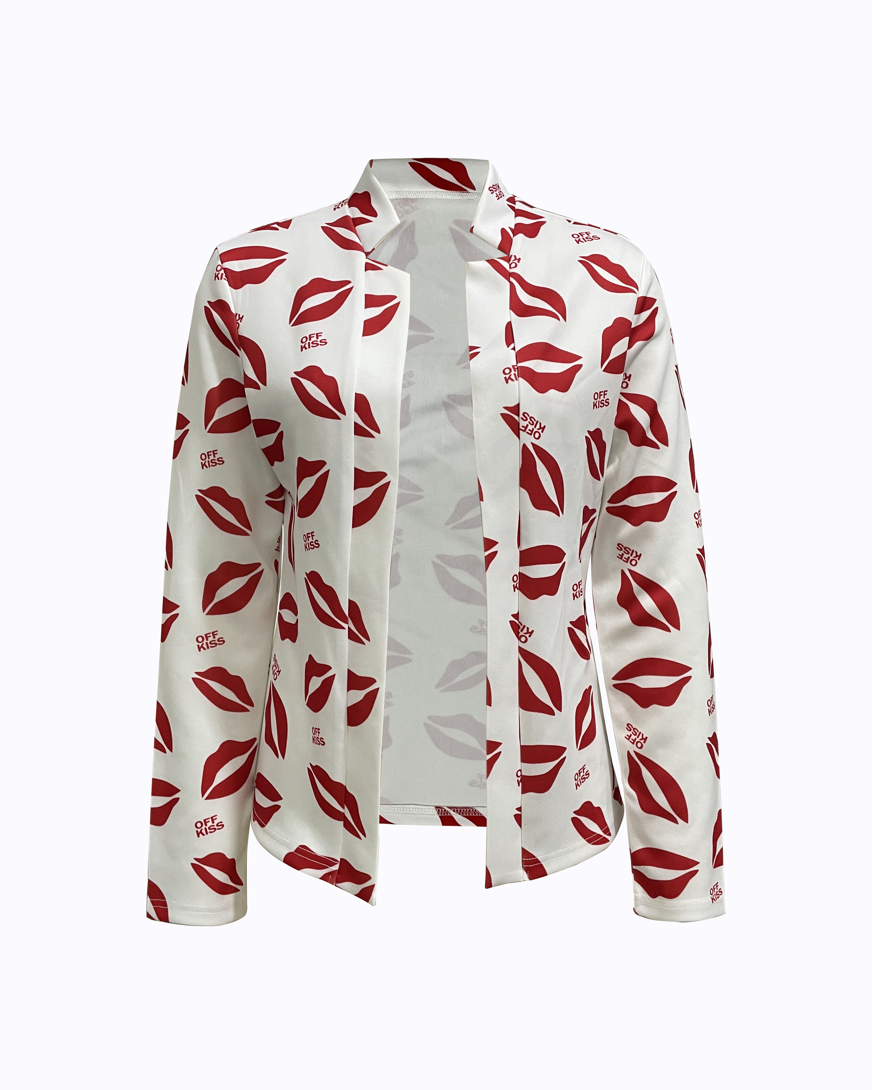 Lips Print Casual Open Front Long Sleeve Outerwear - Temu