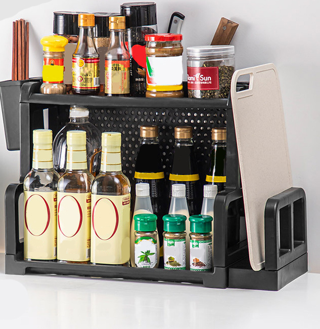 1pc Kitchen Multi-layer Tabletop Storage Rack For Spice Bottles, Knife  Block, Under Counter Organizer