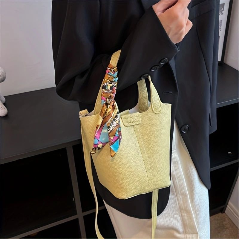 Mini Scarf Decor Bucket Bag, Elegant Pu Crossbody Bag, Women's Fashion  Handbag & Shoulder Purse - Temu