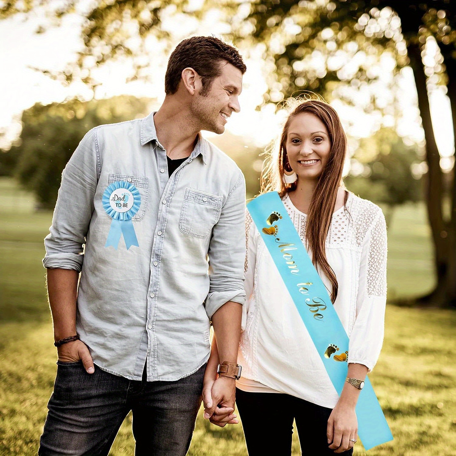Sky Blue Maternity Sash & Daddy to be Corsage Set - Baby Shower