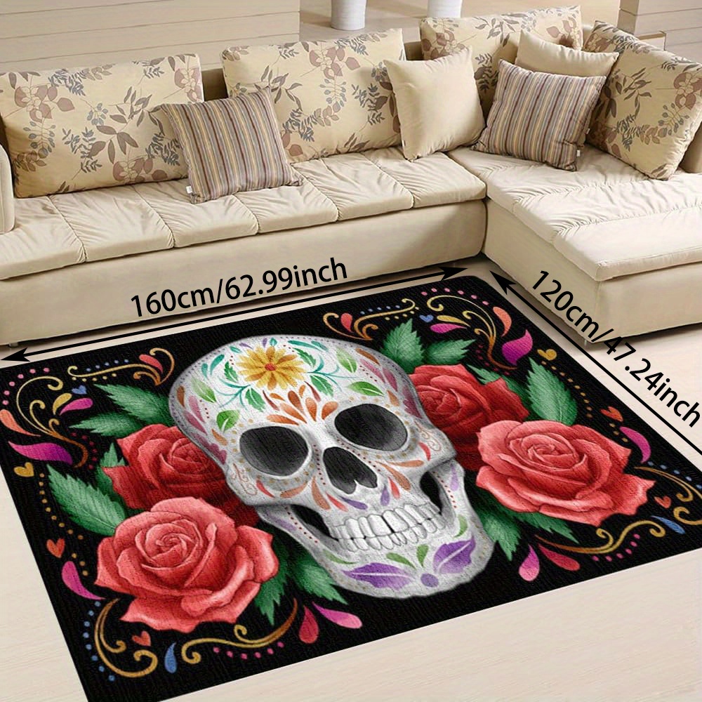 Vintage Coffin Flower Skeleton Print Carpet Living Room Rug - Temu