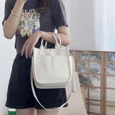 Mini Canvas Tote Bag With Top Handle Multi Pockets - Temu Canada