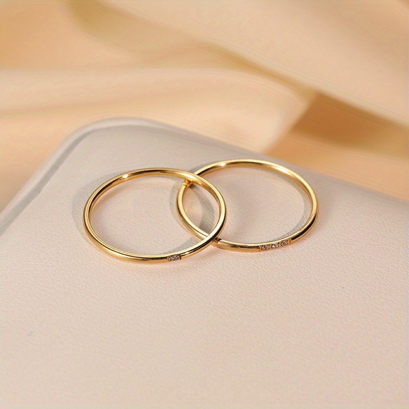 Classic Fashion Easy 1MM Ultra-Thin Rounded Arc Stainless Steel Tiny Synthetic Synthetic Synthetic Zircon​​ Ring with 3 Synthetic Zircons Shiny Plain Band Jewelry Eternal Promise Wedding Engagement Anniversary Gift Ring