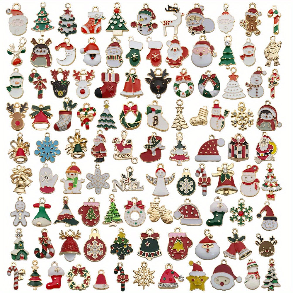 50-200Pcs Mix Random Christmas Drop Oil Alloy Pendant Colorful Enamel Christmas Charms for DIY Necklace Jewelry Accessories Christmas Supplies,Temu