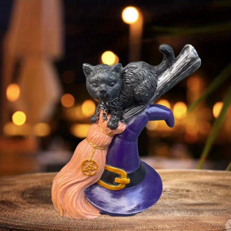 Compra online de Estatueta de estátua de gatinho de jardim, artesanato em  resina de gato mágico, decorações de animais, escultura de gato de bruxa