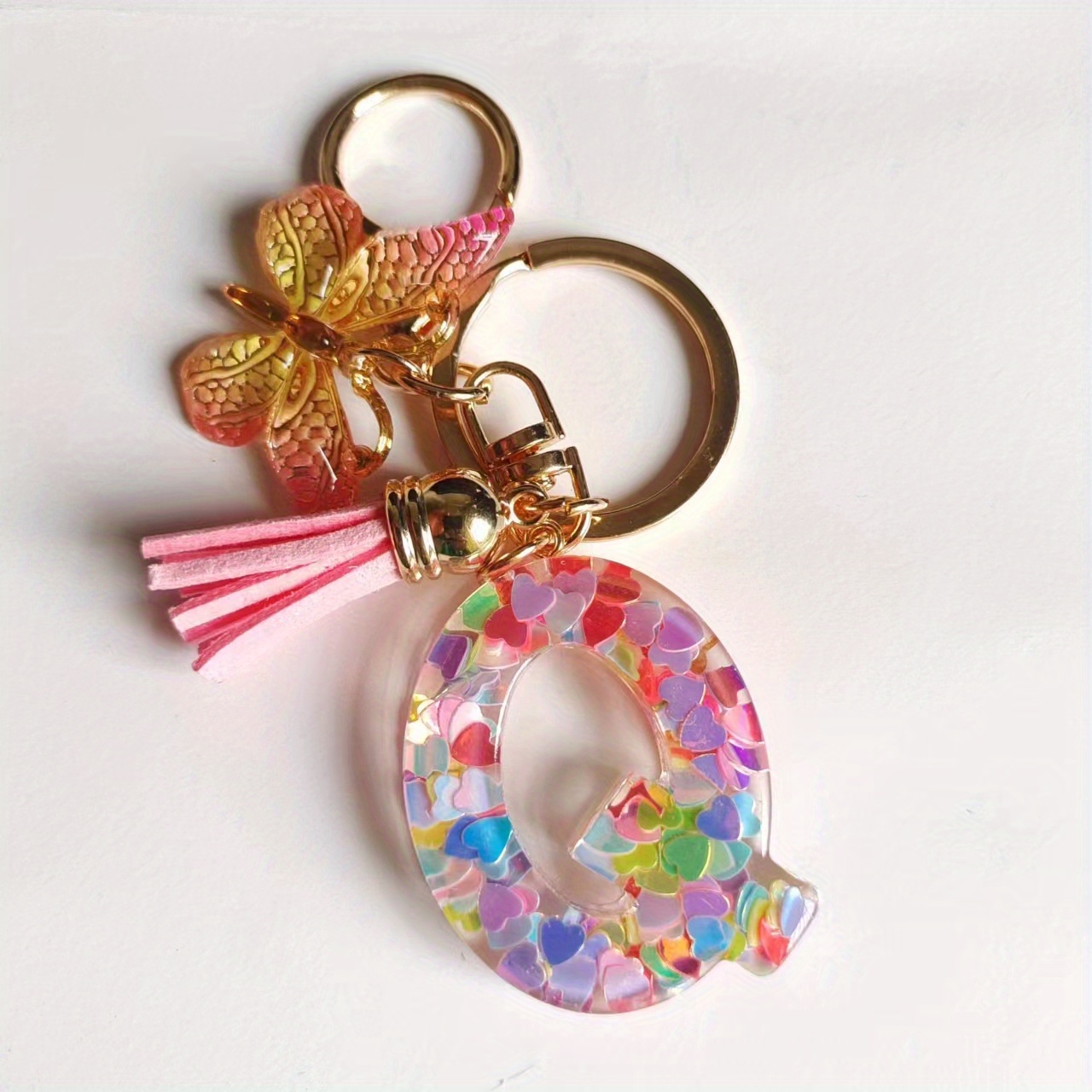 Tassel Letter Keychain Resin Key Holder Women Butterfly Key Chain