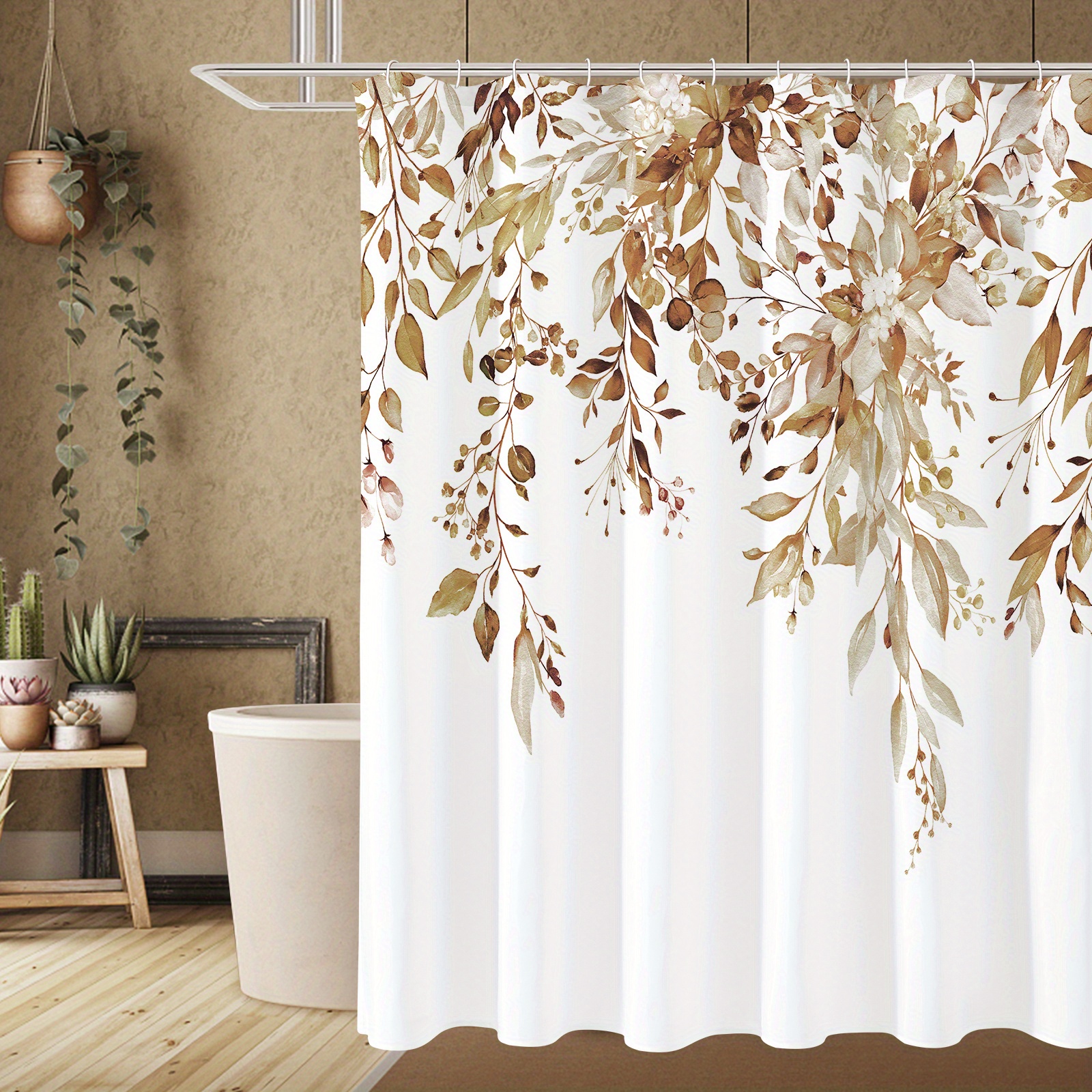 Floral Plant Watercolor Shower Curtain Hooks Waterproof - Temu