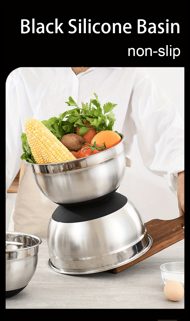 5pcs Non-Slip Stainless Steel Mixing Bowls Set - Perfect for