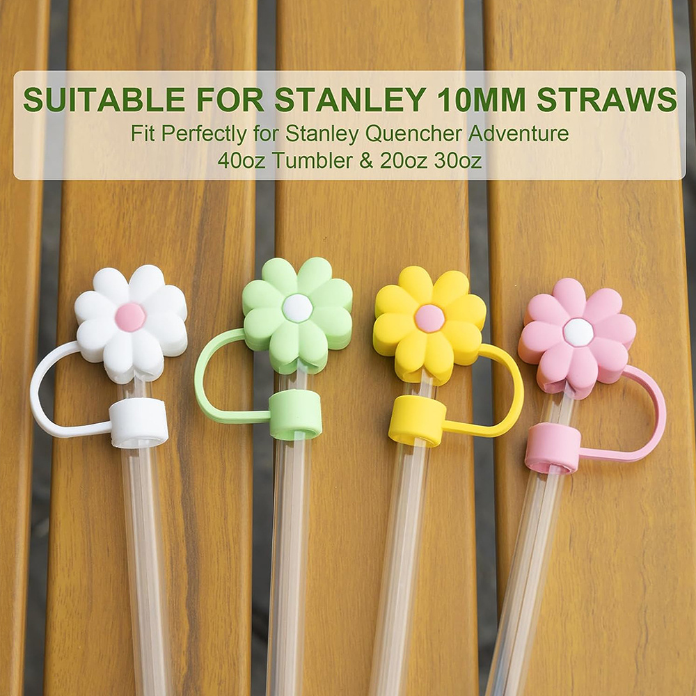 10 Pcs Silicone Straw Cover, Dust-Proof Straw Cap Toppers, Cute Stanley  Straw Covers Reusable Silicone Soft Protector Cover for 0.4 inch/10mm Straws  Exact Fit for Stanley Tumbler Straws 