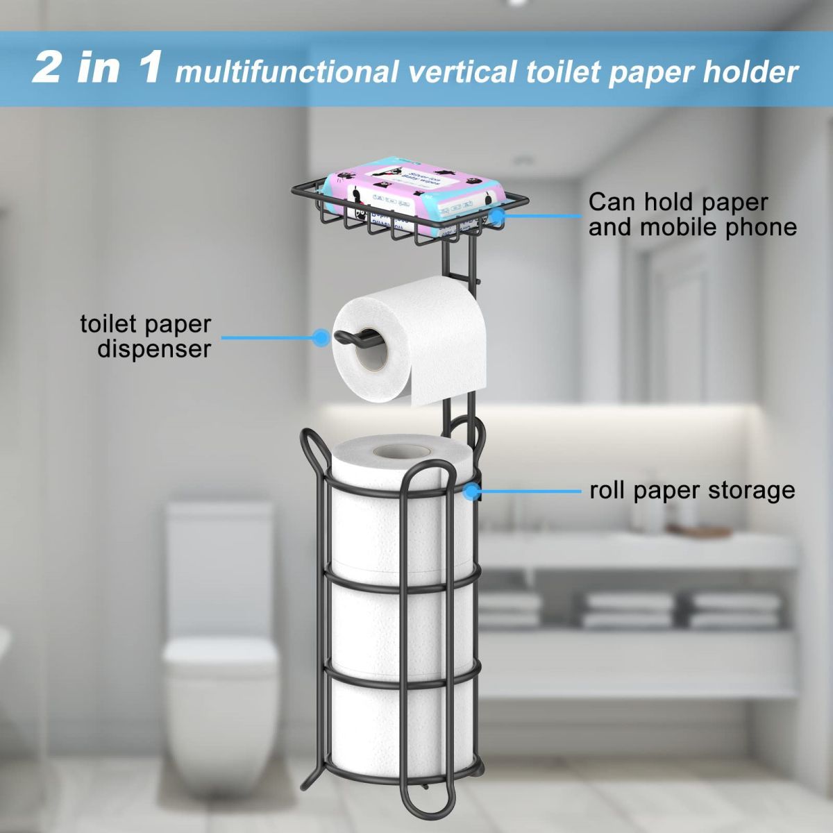 Stainless Steel Toilet Roll Holder - Freestanding Bathroom Tissue Storage  Rack With Reserve Capacity - Temu