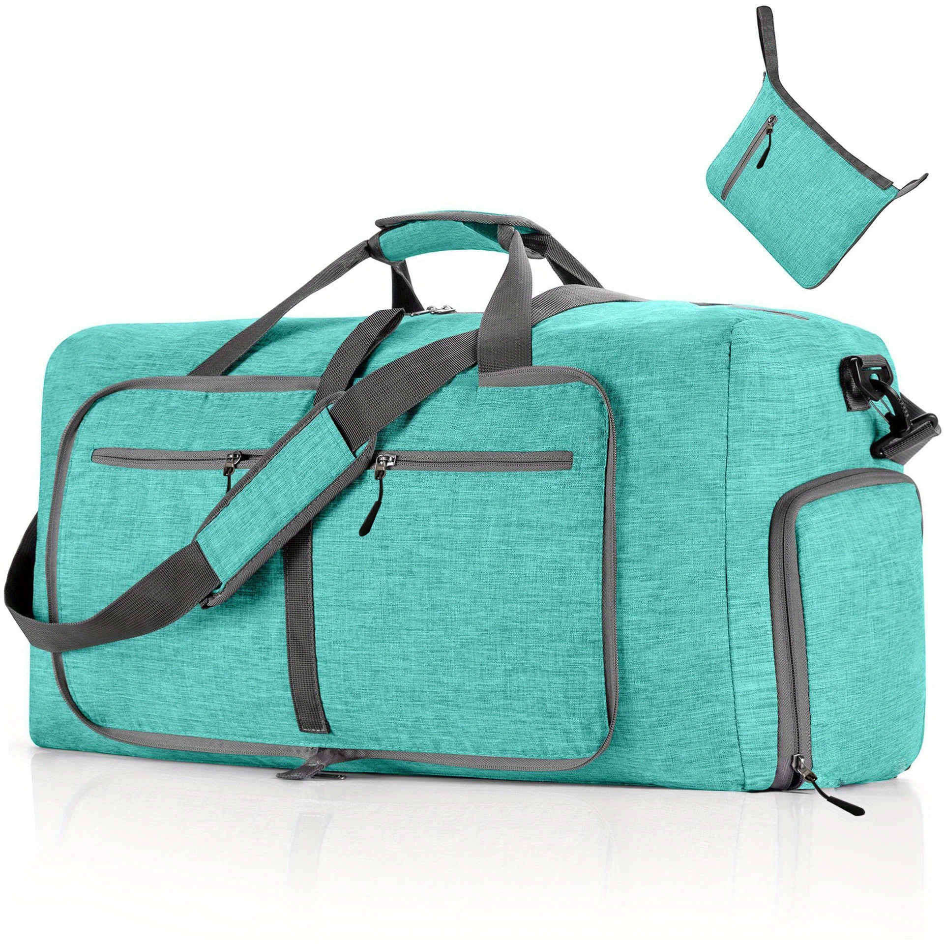 Portable Large Capacity Handbag, Foldable Solid Color Shoulder Bag, Perfect Travel Duffel Bag For Trip
