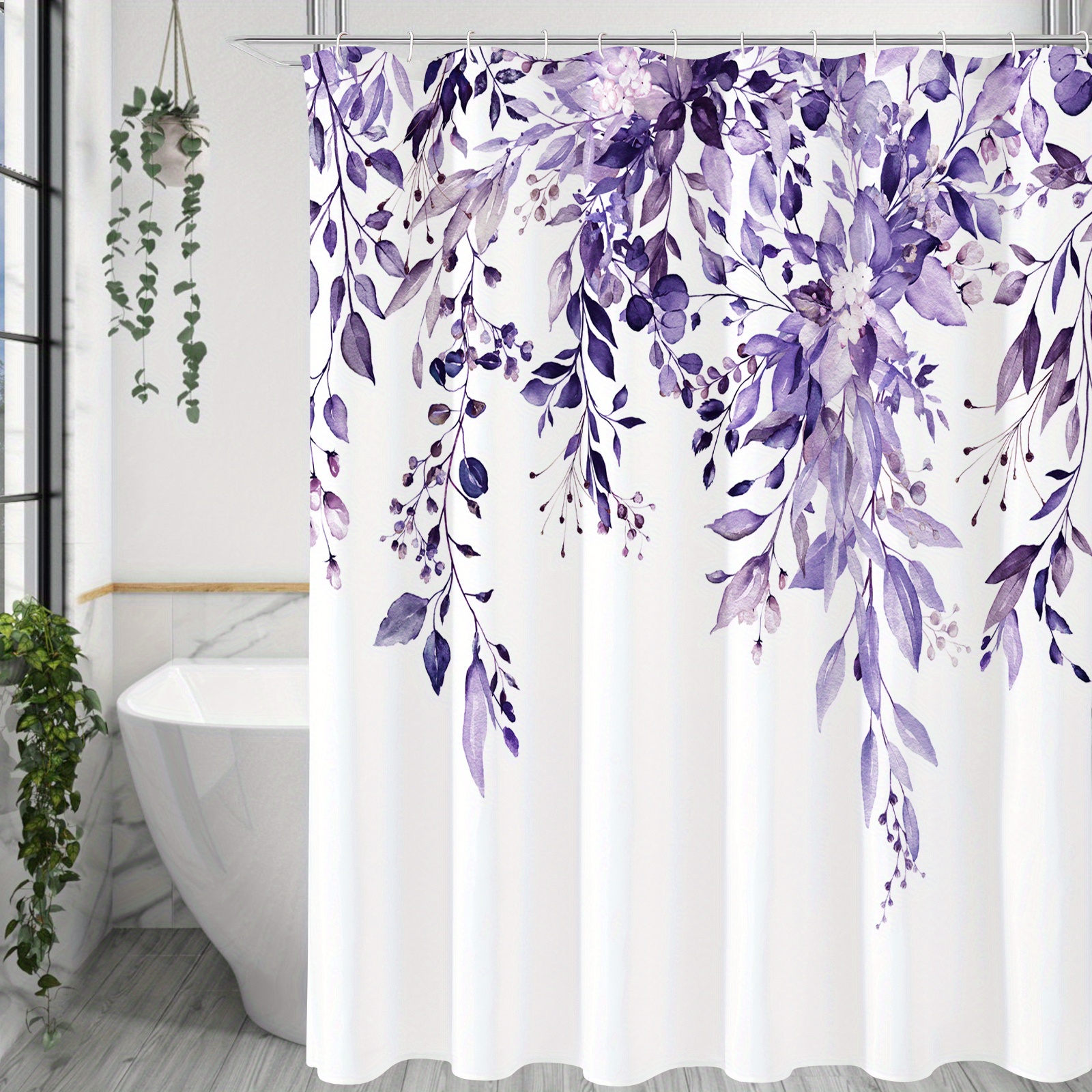 Green Leaves Shower Curtain Watercolor Plant Branch Shower - Temu