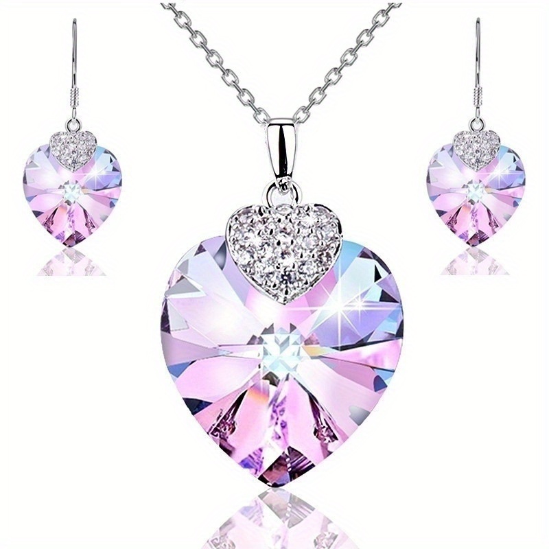Image of Elegant Heart-shaped Crystal Necklace & Earrings Set For Women - Rhinestone Embellished, Ideal For Weddings, Engagements, And Special Occasions, Wedding Jewelry|heartshaped Design|durable Jewelry