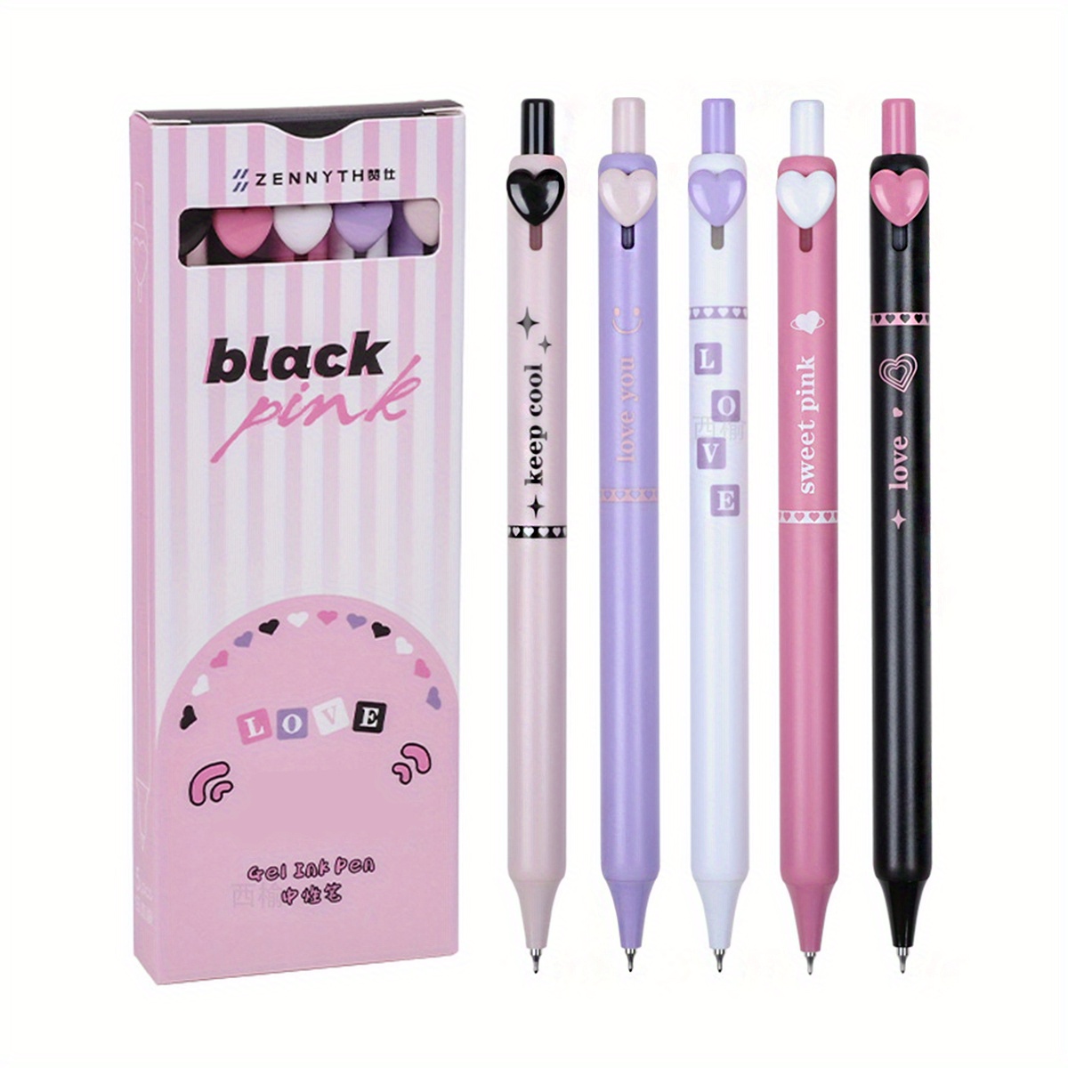 Set Of 5 Adorable Gel Pens, Lovely Writing Instrument, Retractable Gel Pen,  0.5mm Fast-drying Black Ink Pen, Fine Tip For Smooth Writing, Charming Pen,  Supplies For Office And School, Perfect For Back
