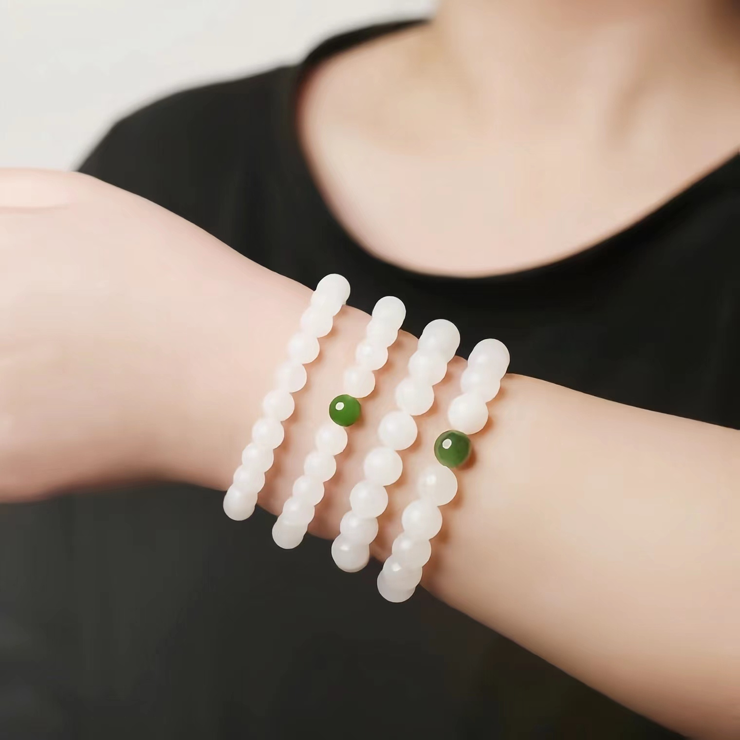 Natural Jade Bracelets, White Jade Beaded Hand Strand For Men And Women ...