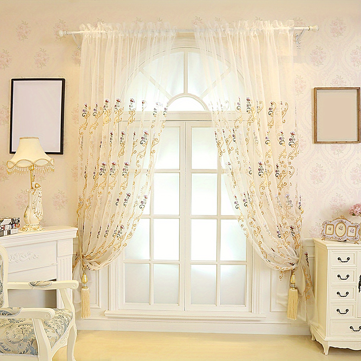 European Embroidery Sheer Curtain Flower Embroidery Thin - Temu