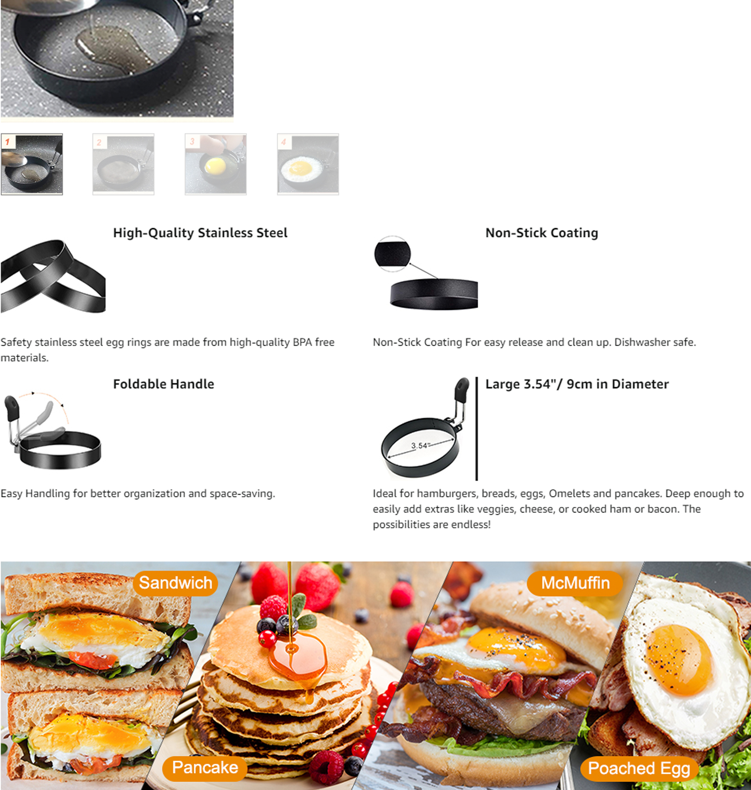 1pc Fried Egg Mold Egg Ring For Frying Eggs Mcmuffin Stainless Steel  Cooking