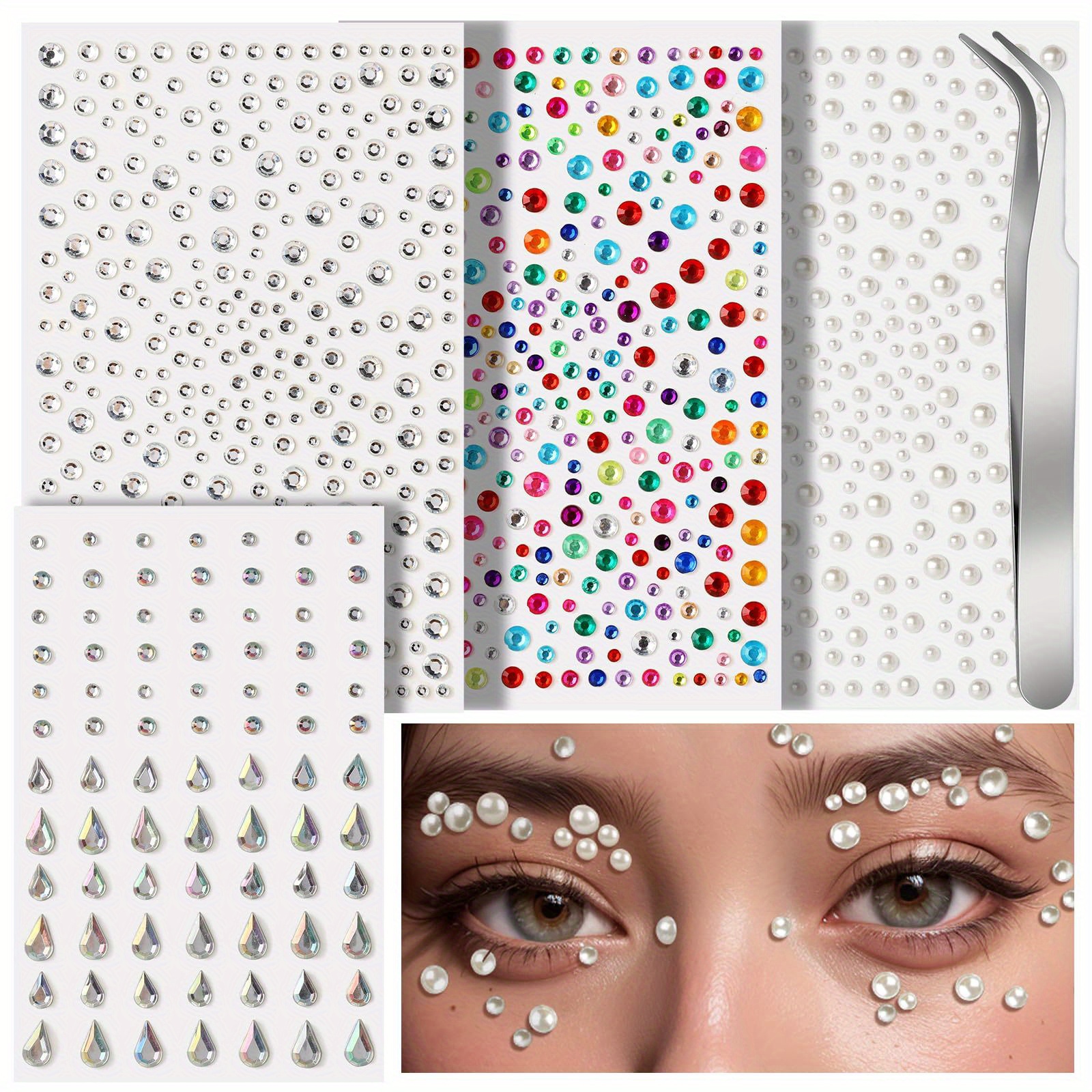 LSxia 6 Sheets Face Eyes Dots Pearl Jewels Self-Adhesive Rhinestones  Stickers 459 Pcs Rainbow Crystal Diamonds Makeup Gems for Eyes, Women  Festival Accessory and Nail Art Decorations (Set B) price in Saudi