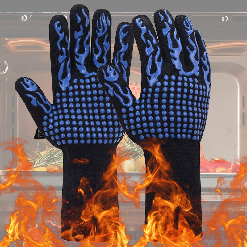  Guantes de barbacoa extremadamente resistentes al calor, hasta  932°F, guantes de horno de cocina de grado alimenticio, flexibles, de  silicona antideslizante, para asar y hornear, Azul : Patio, Césped y Jardín