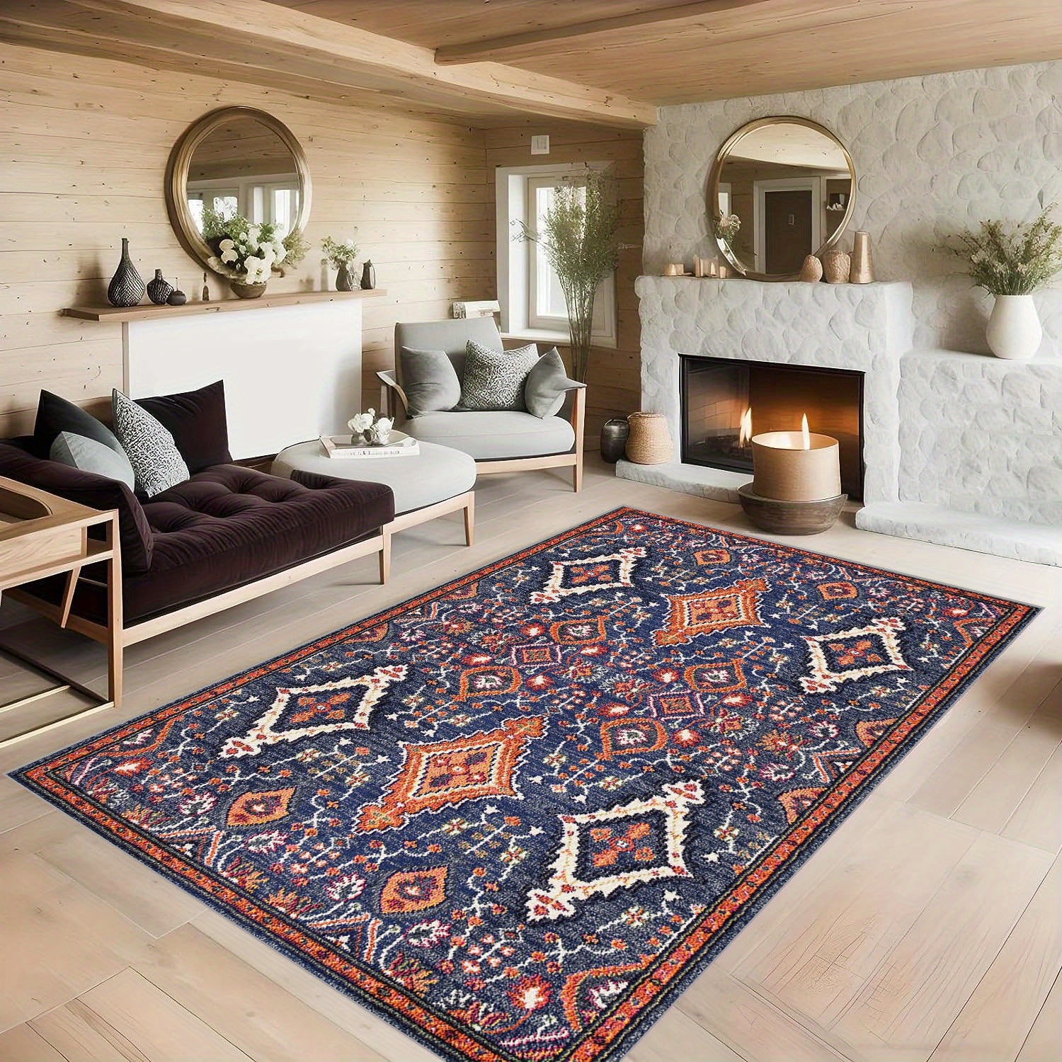 Vintage Persian Area Rug, Luxury Boho Living Room Rug, Non-slip Floor Mat  For Living Room, Non Skid Tpr Backing, Non-shedding Machine Washable Living  Room Bedroom Rug - Temu