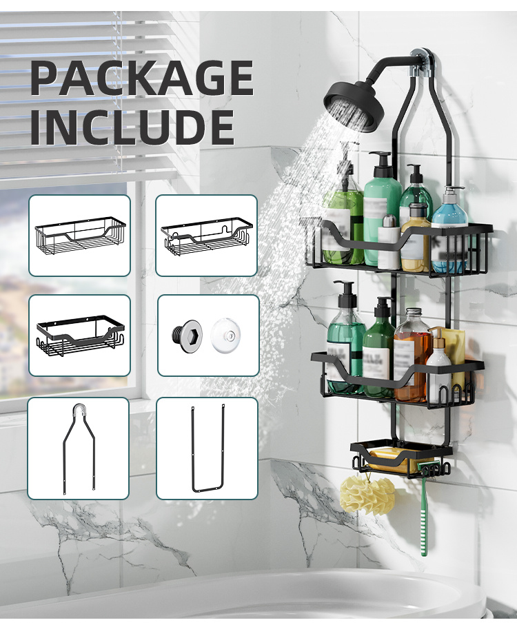 Hanging Shower Caddy Over Shower Head, Rustproof Bathroom Shower Organizer  with Hooks and Soap Baskets, No Drilling, Anti-Swing - AliExpress