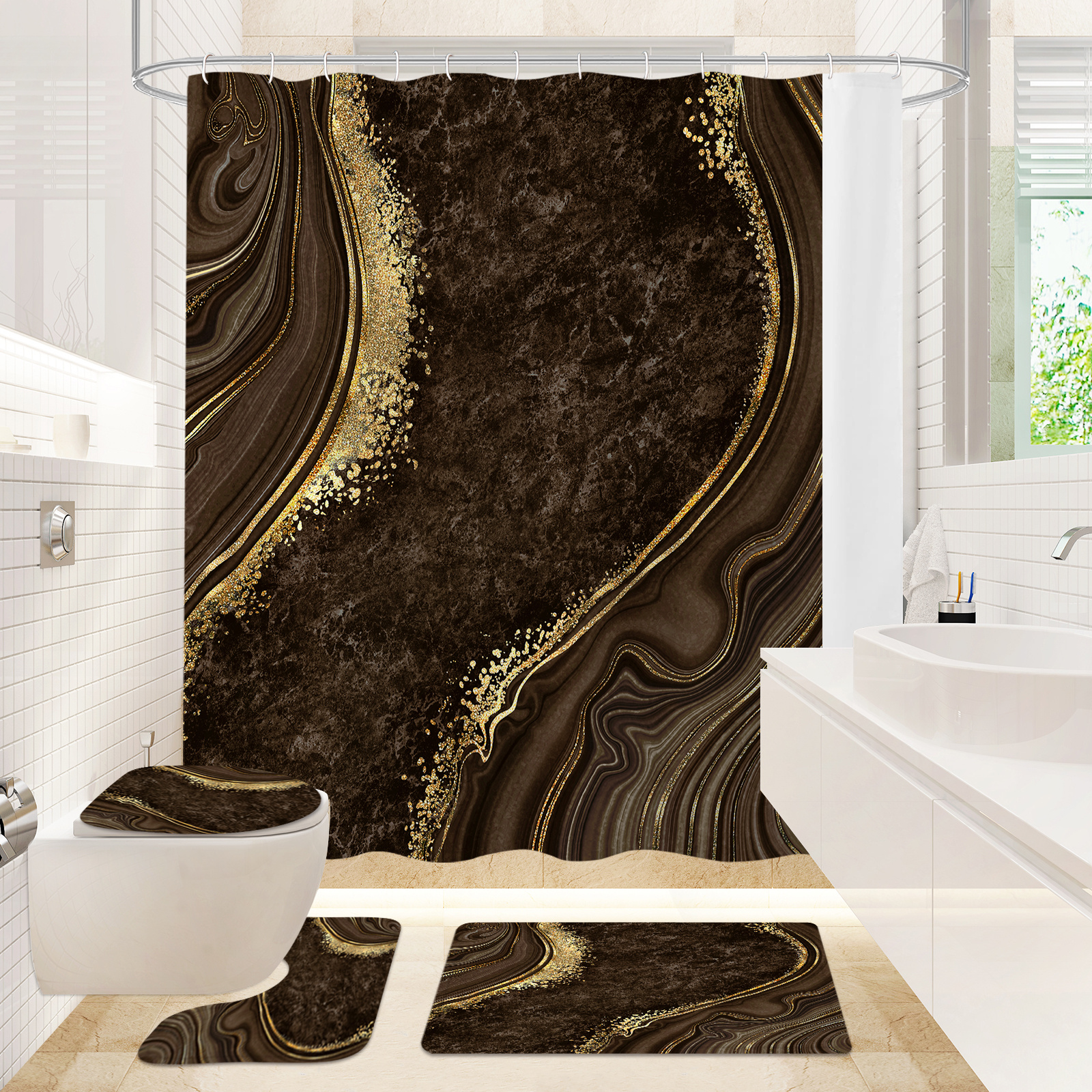 RLHHUG Cortina de ducha de mármol, populares cortinas de  plástico impermeables de calidad de hotel para decoración de baño, medio  transparente, lavable y duradera, cortina de baño de alta calidad con 