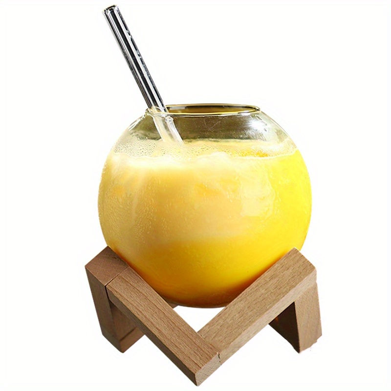 Clear Moon Cocktail Glass With Wood Stand Unique Shape Bar - Temu