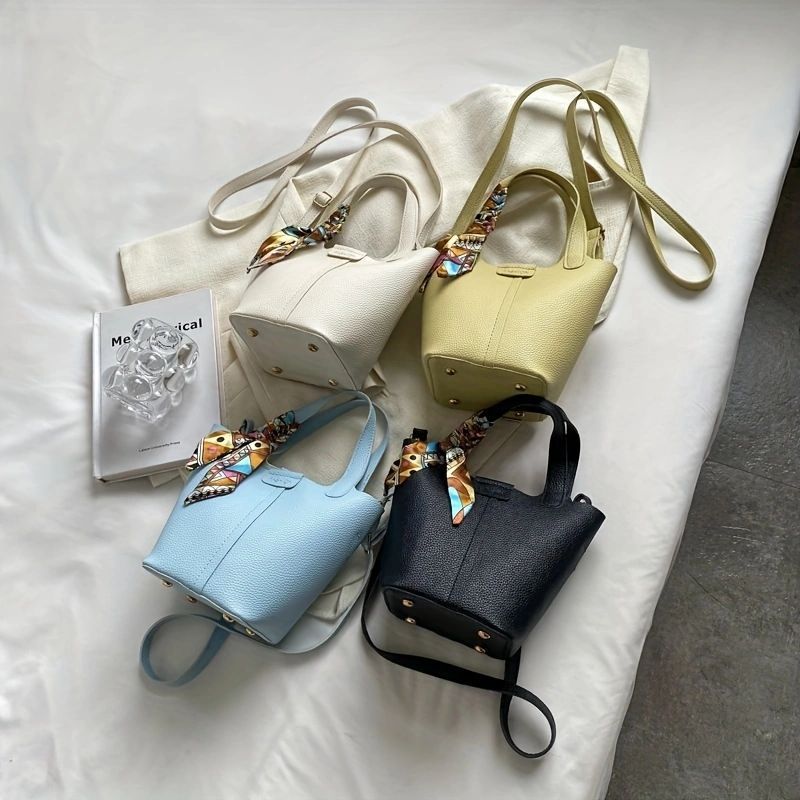 Mini Scarf Decor Bucket Bag, Elegant Pu Crossbody Bag, Women's Fashion  Handbag & Shoulder Purse - Temu