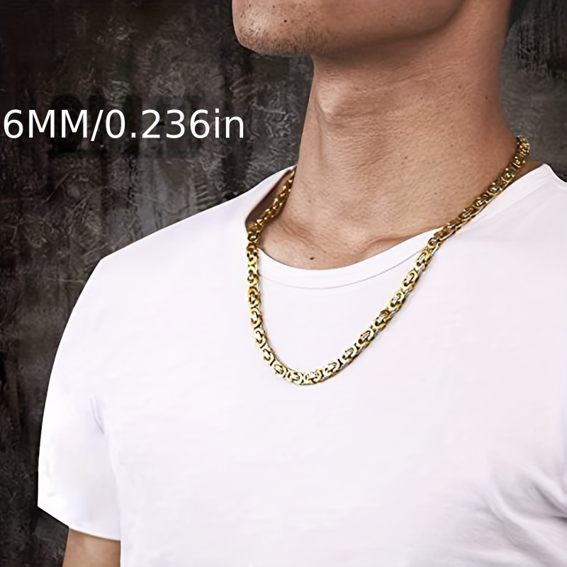 1pc Stainless Steel Golden Flat Byzantine Chain Necklace for Men and Women, Available in 6mm, 8mm, and 10mm Widths and 18-28 inch Lengths,Temu